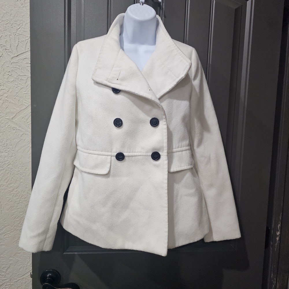 Old Navy Women's Cream Double-Breasted Pea Coat